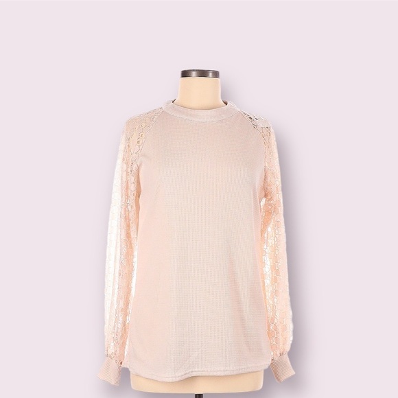 Nwt Miholl Women's Waffle Knit W/Lace Long Sleeve Thermal/Tunic Pink. Size M - Picture 1 of 13